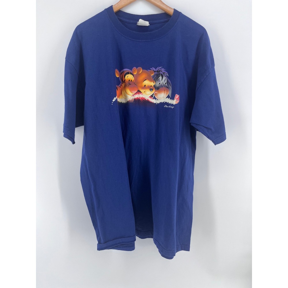 Vintage Disney Store Winnie the Pooh Tigger Eeyore Blue T-Shirt Mens 2XL 90s